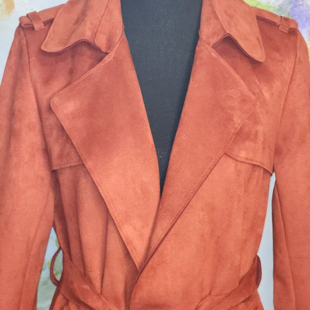 Forever 21 Women's Suede-Like Rust Trench Coat With Belt Size S - Picture 4 of 12